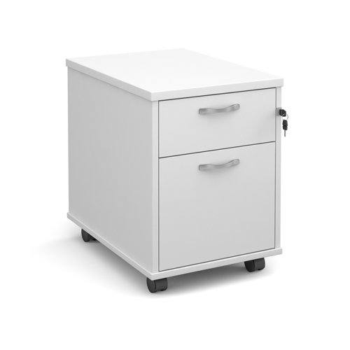 Mobile+2+drawer+pedestal+with+silver+handles+600mm+deep+-+white