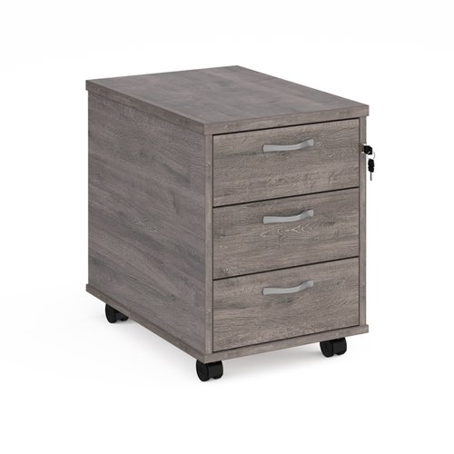 Mobile+3+drawer+pedestal+with+silver+handles+600mm+deep+-+grey+oak