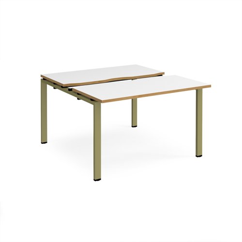 Adapt sliding top back to back desks 1200mm x 1200mm - green frame, white top, oak edge Adapt sliding top back to back desks 1200mm x 1200mm - green frame, white top, oak edge