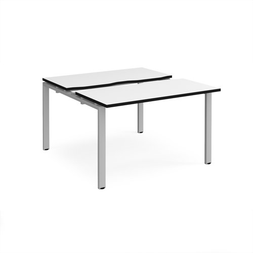 Adapt sliding top back to back desks 1200mm x 1200mm - silver frame, white top, black edge Adapt sliding top back to back desks 1200mm x 1200mm - silver frame, white top, black edge