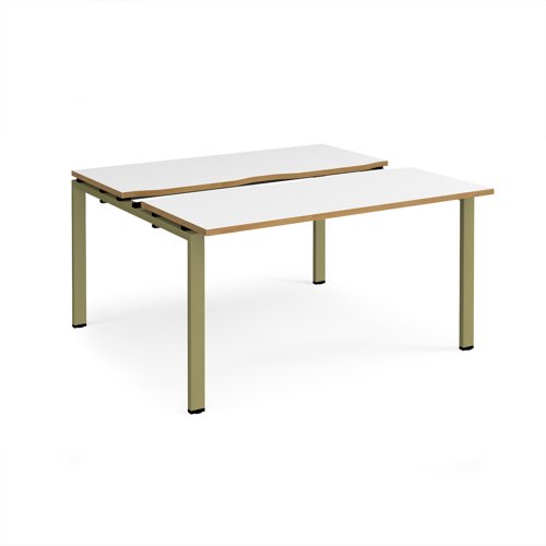 Adapt sliding top back to back desks 1400mm x 1200mm - green frame, white top, oak edge Adapt sliding top back to back desks 1400mm x 1200mm - green frame, white top, oak edge