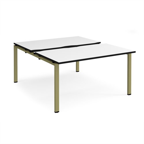 Adapt sliding top back to back desks 1400mm x 1600mm - green frame, white top, black edge Adapt sliding top back to back desks 1400mm x 1600mm - green frame, white top, black edge