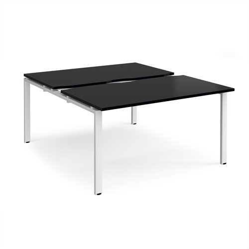 Adapt sliding top back to back desks 1400mm x 1600mm - white frame, black top Adapt sliding top back to back desks 1400mm x 1600mm - white frame, black top