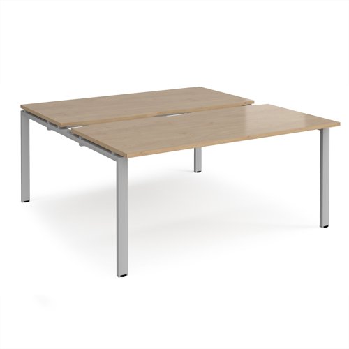 Adapt sliding top back to back desks 1600mm x 1600mm - silver frame, kendal oak top Adapt sliding top back to back desks 1600mm x 1600mm - silver frame, kendal oak top