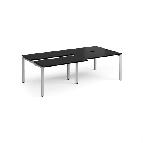 Adapt sliding top double back to back desks 2400mm x 1200mm - silver frame, black top Adapt sliding top double back to back desks 2400mm x 1200mm - silver frame, black top