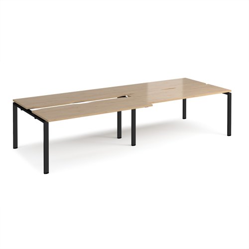 Adapt sliding top double back to back desks 3200mm x 1200mm - black frame, kendal oak top Adapt sliding top double back to back desks 3200mm x 1200mm - black frame, kendal oak top