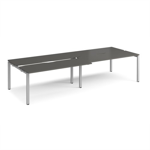 Adapt sliding top double back to back desks 3200mm x 1200mm - silver frame, storm grey top Adapt sliding top double back to back desks 3200mm x 1200mm - silver frame, storm grey top