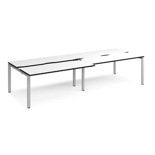 Adapt sliding top double back to back desks 3200mm x 1200mm - silver frame, white top, black edge Adapt sliding top double back to back desks 3200mm x 1200mm - silver frame, white top, black edge