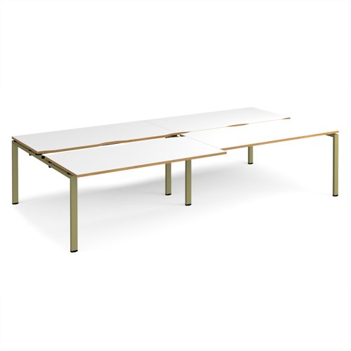 Adapt sliding top double back to back desks 3200mm x 1600mm - green frame, white top, oak edge Adapt sliding top double back to back desks 3200mm x 1600mm - green frame, white top, oak edge