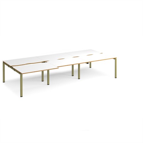 Adapt sliding top triple back to back desks 3600mm x 1600mm - green frame, white top, oak edge Adapt sliding top triple back to back desks 3600mm x 1600mm - green frame, white top, oak edge