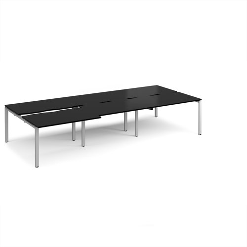 Adapt sliding top triple back to back desks 3600mm x 1600mm - silver frame, black top Adapt sliding top triple back to back desks 3600mm x 1600mm - silver frame, black top
