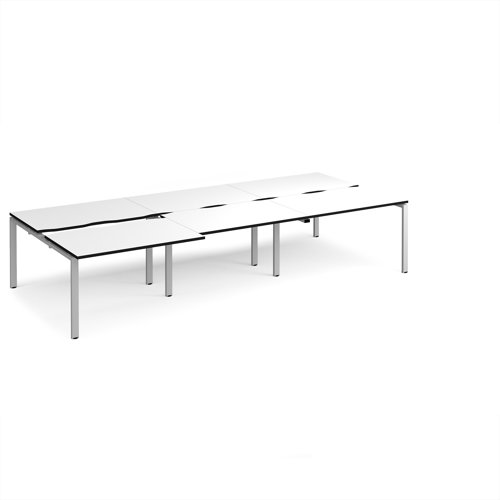 Adapt sliding top triple back to back desks 3600mm x 1600mm - silver frame, white top, black edge Adapt sliding top triple back to back desks 3600mm x 1600mm - silver frame, white top, black edge