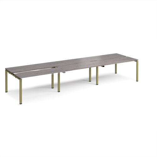 Adapt sliding top triple back to back desks 4200mm x 1200mm - green frame, grey oak top Adapt sliding top triple back to back desks 4200mm x 1200mm - green frame, grey oak top
