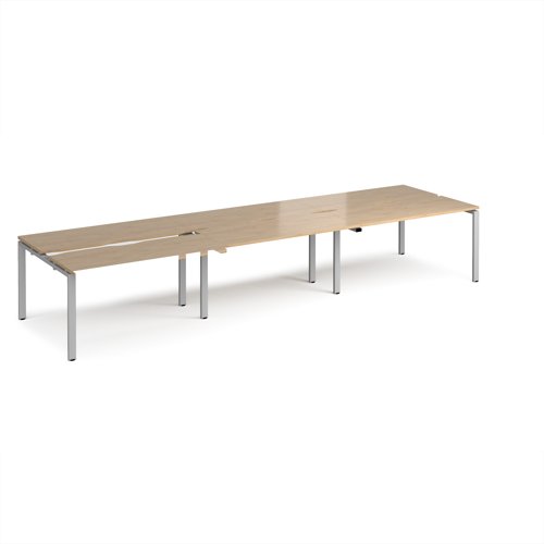 Adapt sliding top triple back to back desks 4200mm x 1200mm - silver frame, kendal oak top Adapt sliding top triple back to back desks 4200mm x 1200mm - silver frame, kendal oak top