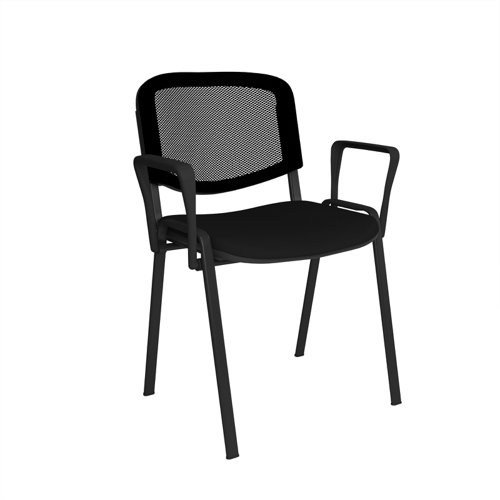 Taurus+mesh+back+meeting+room+stackable+chair+with+fixed+arms+-+black