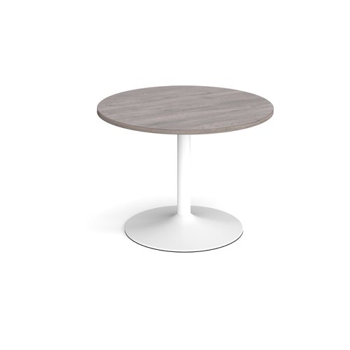 Trumpet base circular boardroom table 1000mm - white base and grey oak top