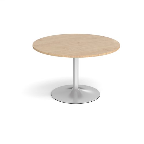 Trumpet base circular boardroom table 1200mm - silver base, kendal oak top Trumpet base circular boardroom table 1200mm - silver base, kendal oak top