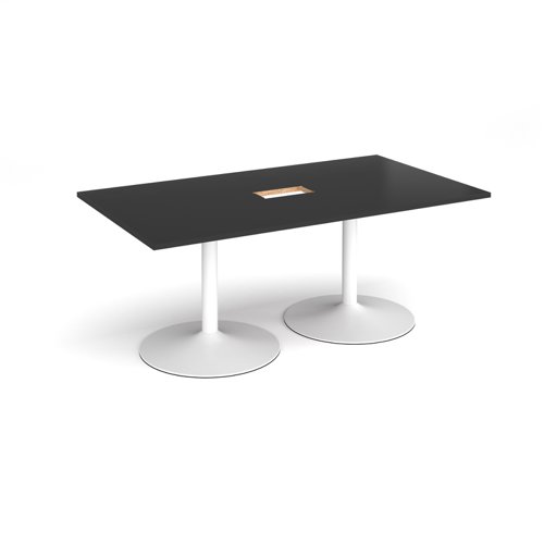 Trumpet base rectangular boardroom table 1800mm x 1000mm with central cutout 272mm x 132mm - white base, black top Trumpet base rectangular boardroom table 1800mm x 1000mm with central cutout 272mm x 132mm - white base, black top