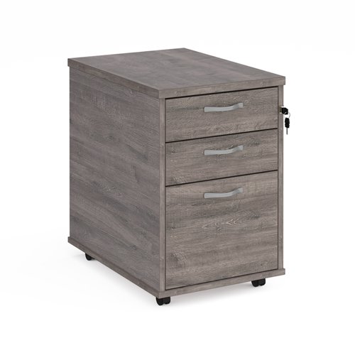 Tall+mobile+3+drawer+pedestal+with+silver+handles+600mm+deep+-+grey+oak