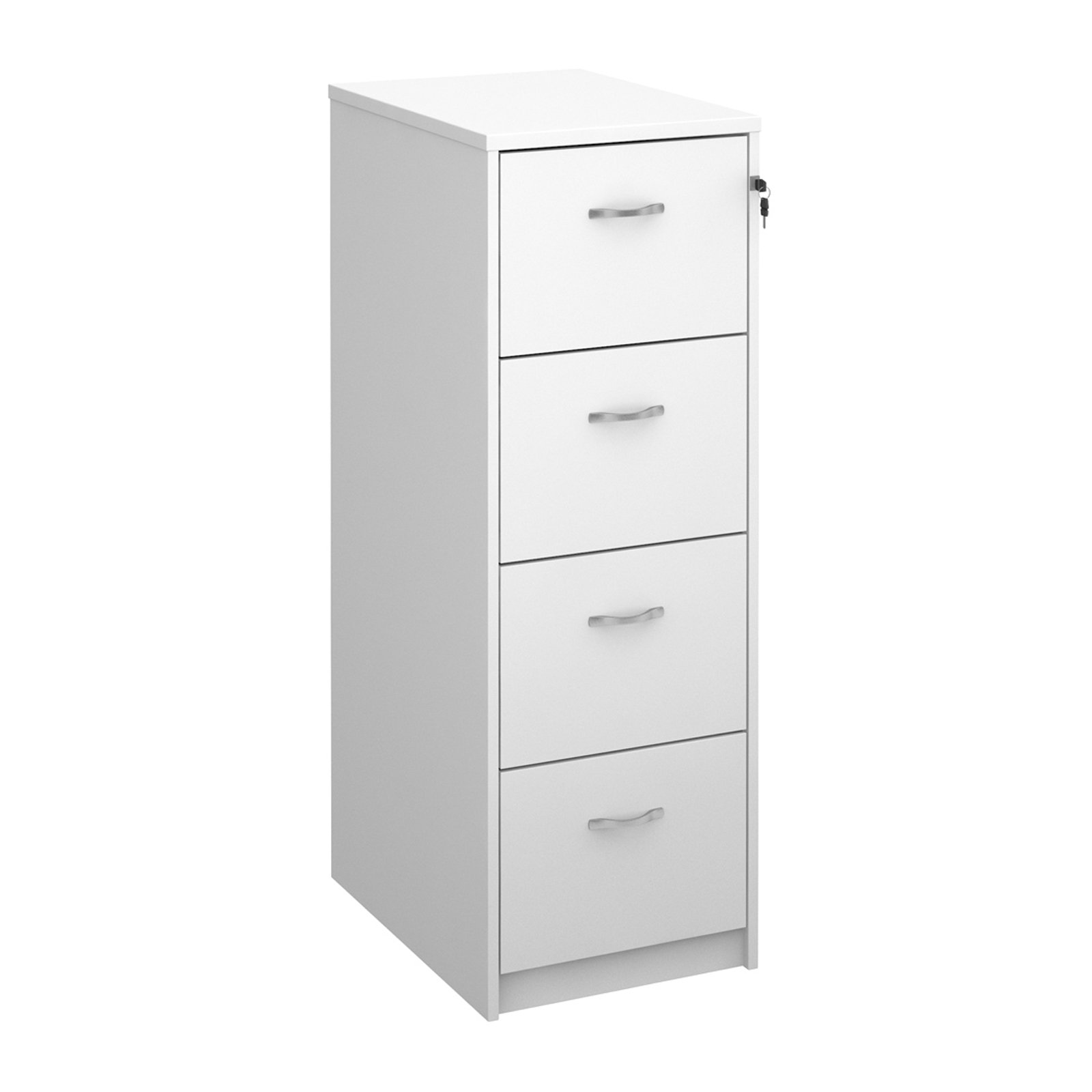 Deluxe 4 drawer filing cabinet with silver handles 1360mm high - white Deluxe 4 drawer filing cabinet with silver handles 1360mm high - white