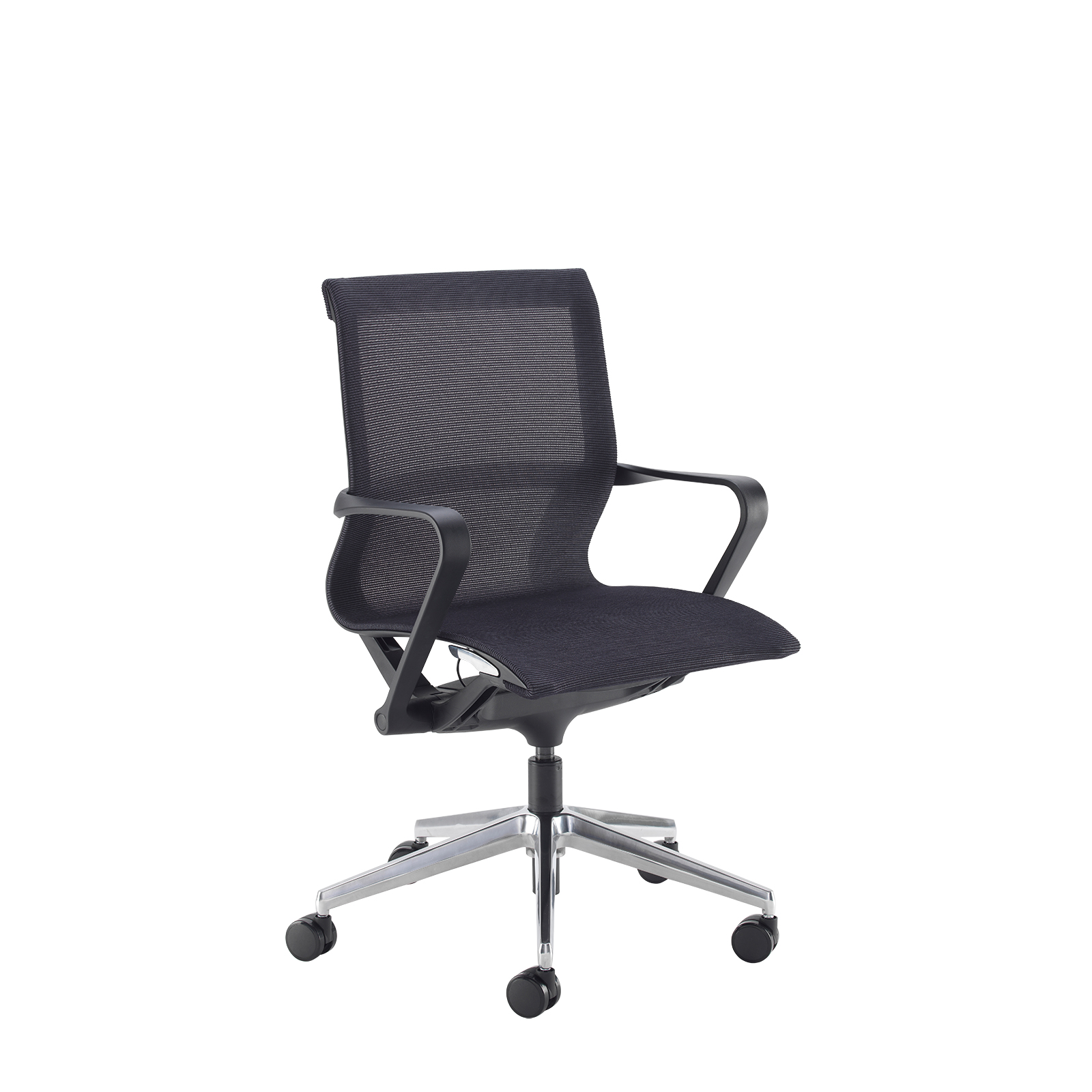 Lola medium back designer operators chair with black mesh, black frame and aluminium base Lola medium back designer operators chair with black mesh, black frame and aluminium base