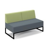 Nera modular soft seating double bench with double back and black frame - elapse grey seat with endurance green back