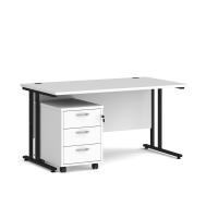 Maestro 25 straight desk 1400mm x 800mm with black cantilever frame and 3 drawer pedestal - white