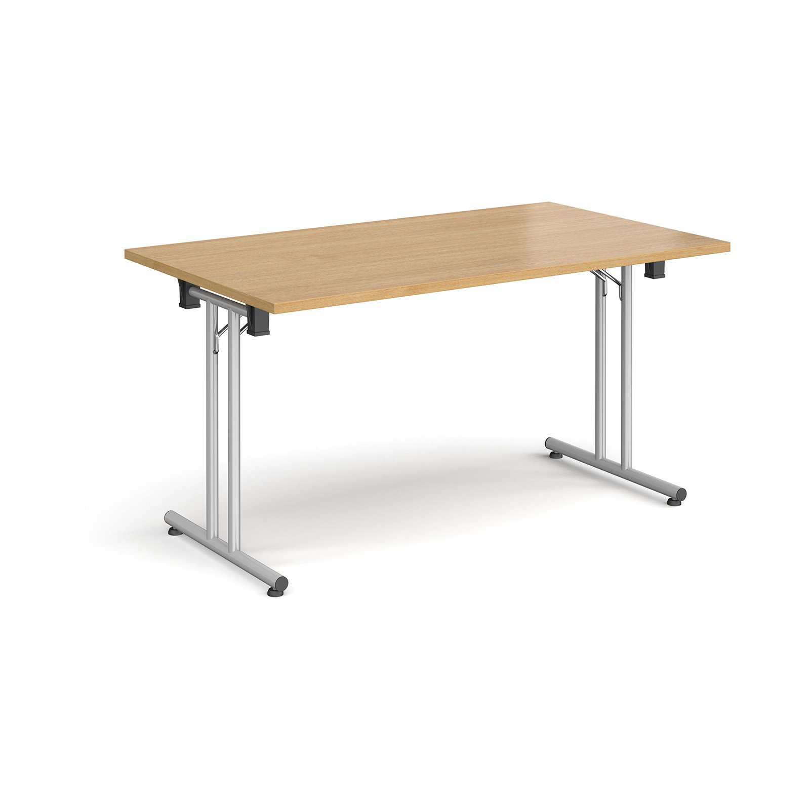 Rectangular Folding Leg Table With Silver And Straight Foot Rails 1400mm X 800mm Oak Rectangular Folding Leg Table With Silver And Straight Foot Rails 1400mm X 800mm Oak