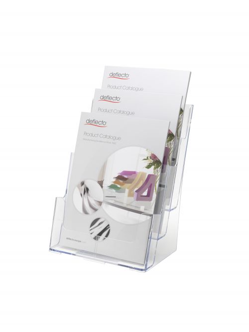 Literature Display Holder Multi Tier for Wall or Desktop 3 x A4 Pockets Clear