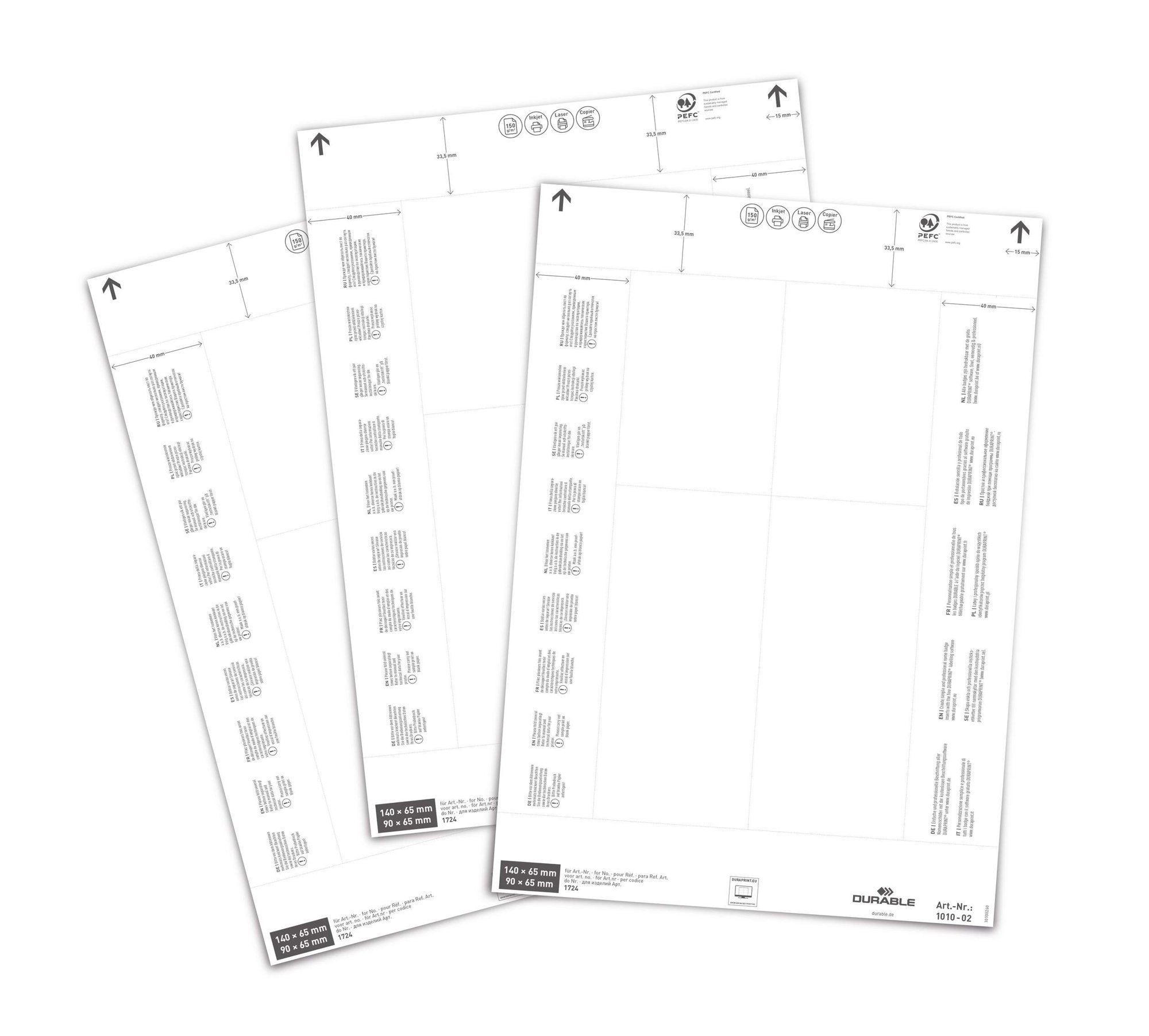 DURABLE TICKET SHEET INSERTS 140/90X65MM