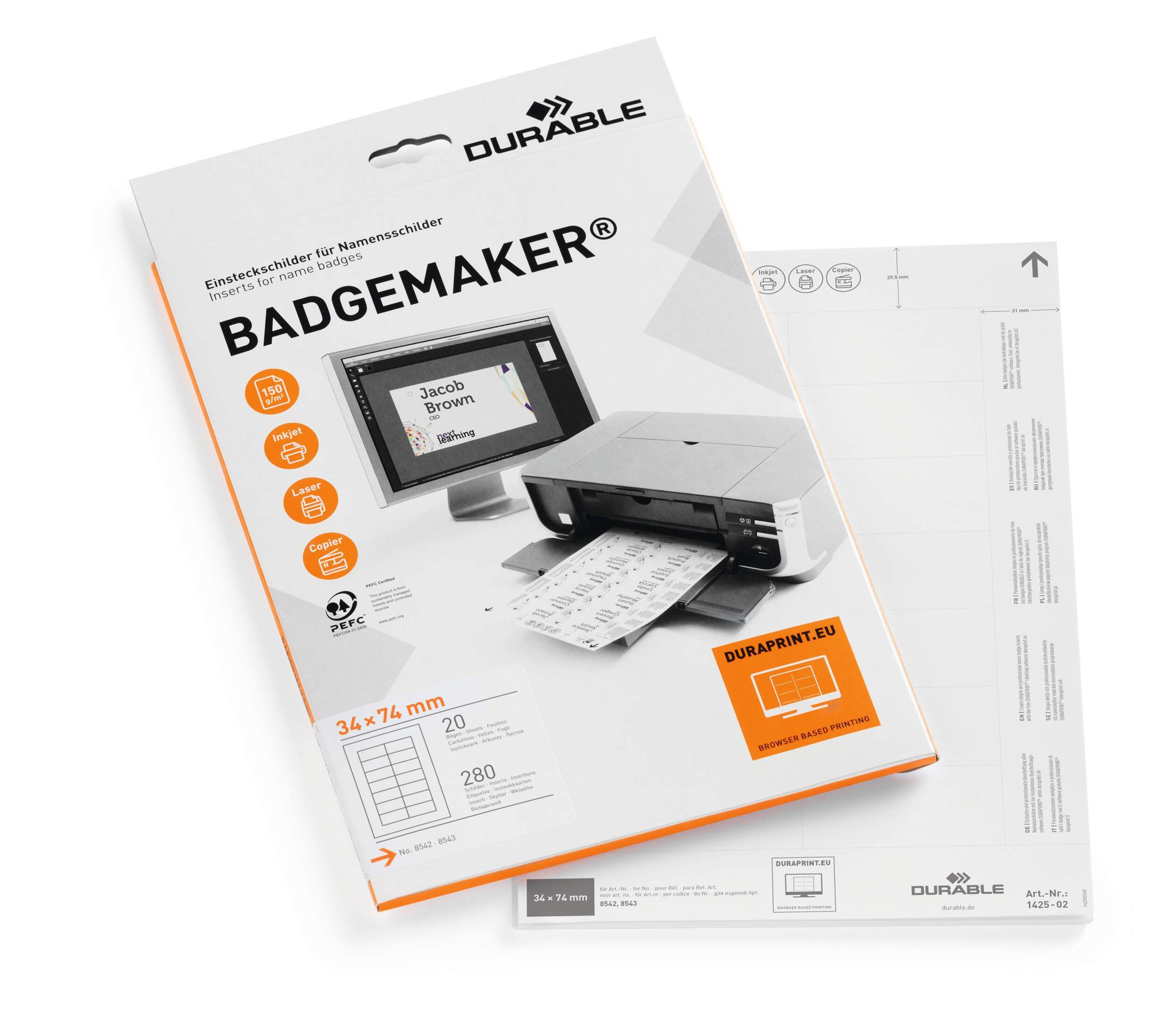 DURABLE BADGEMAKER INSERTS 34X74MM (280)