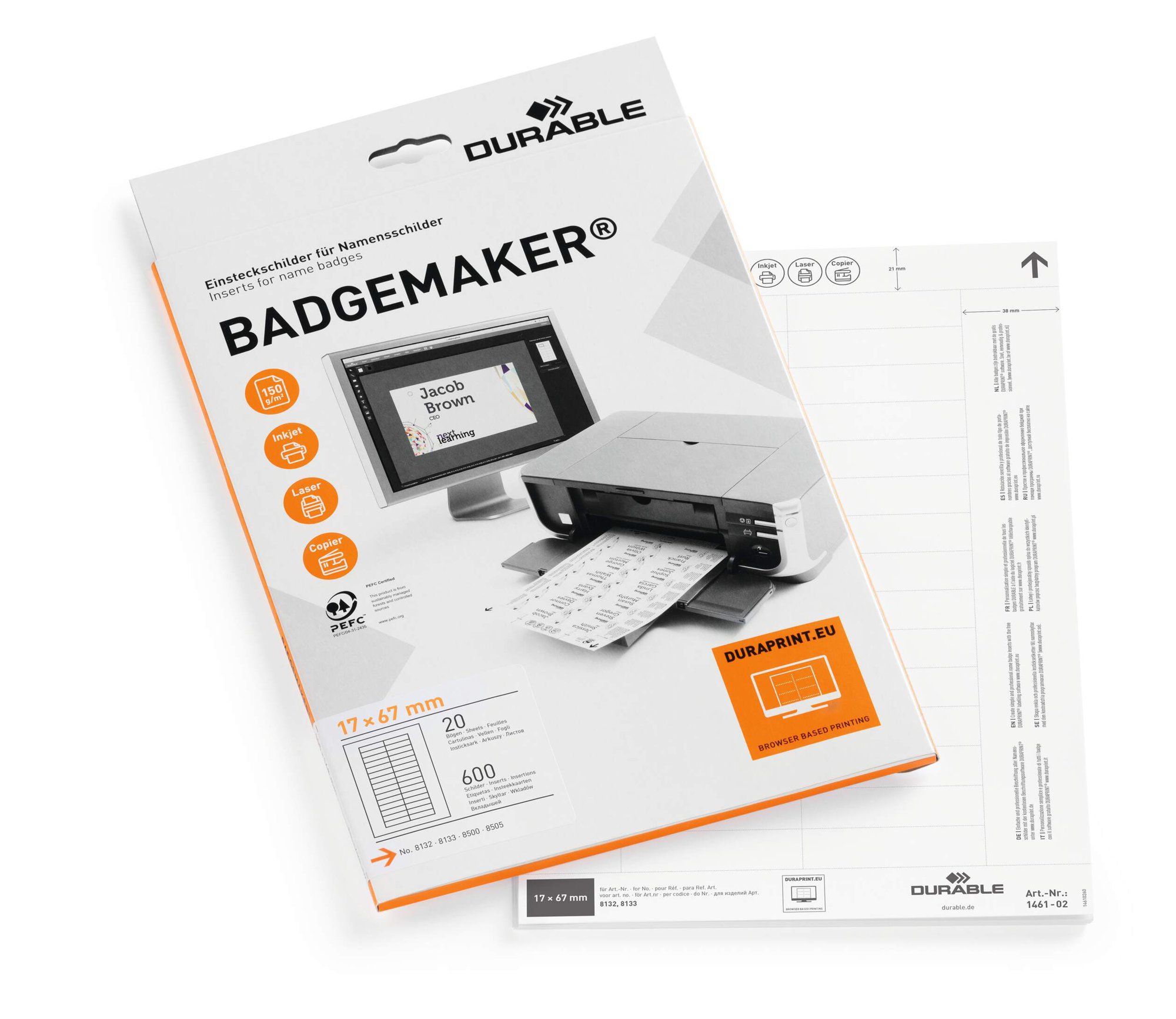 DURABLE BADGEMAKER INSERTS 17X67MM (600)