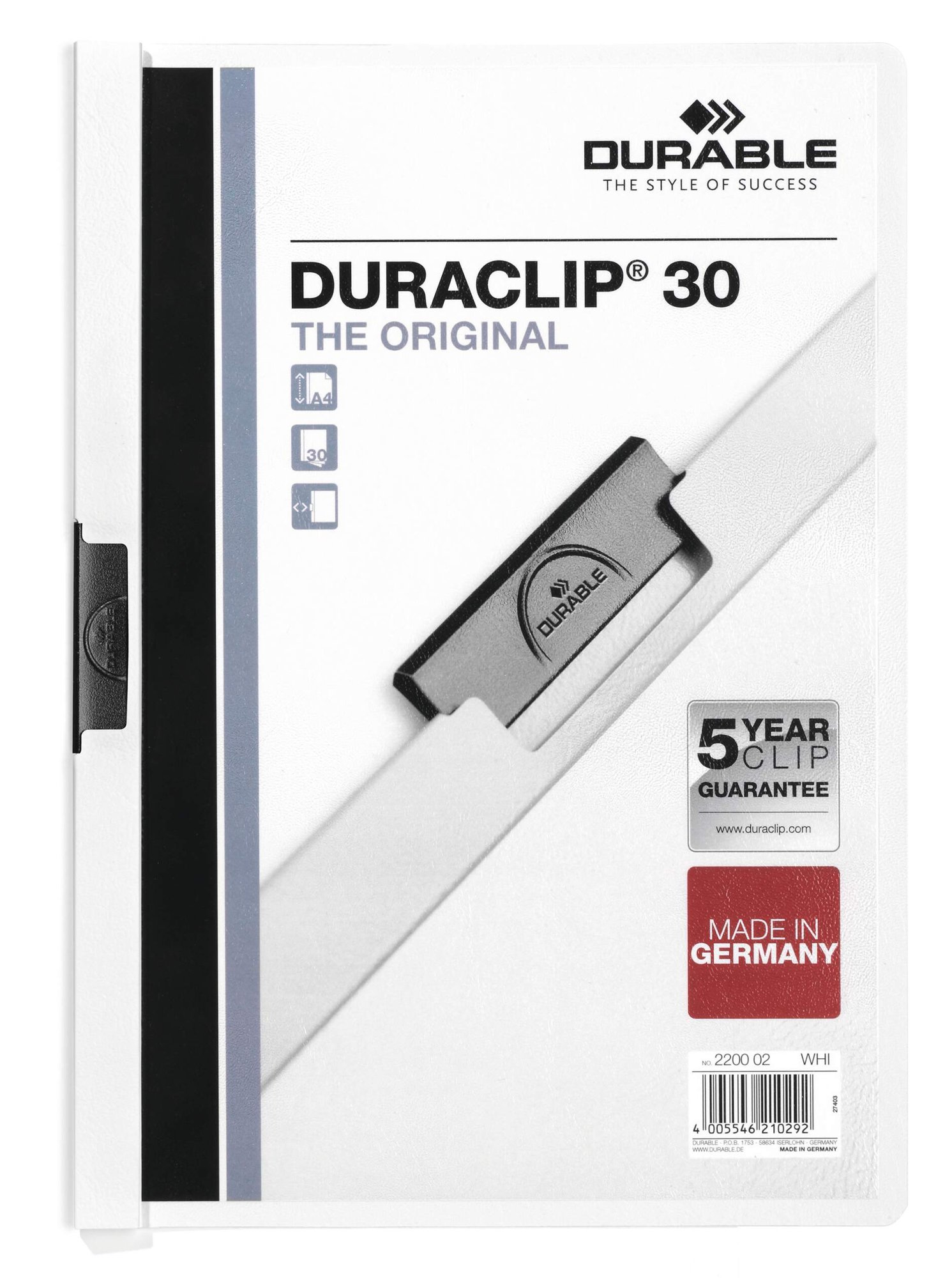 DURABLE DURACLIP 30 A4 FOLDER WHITE (25)