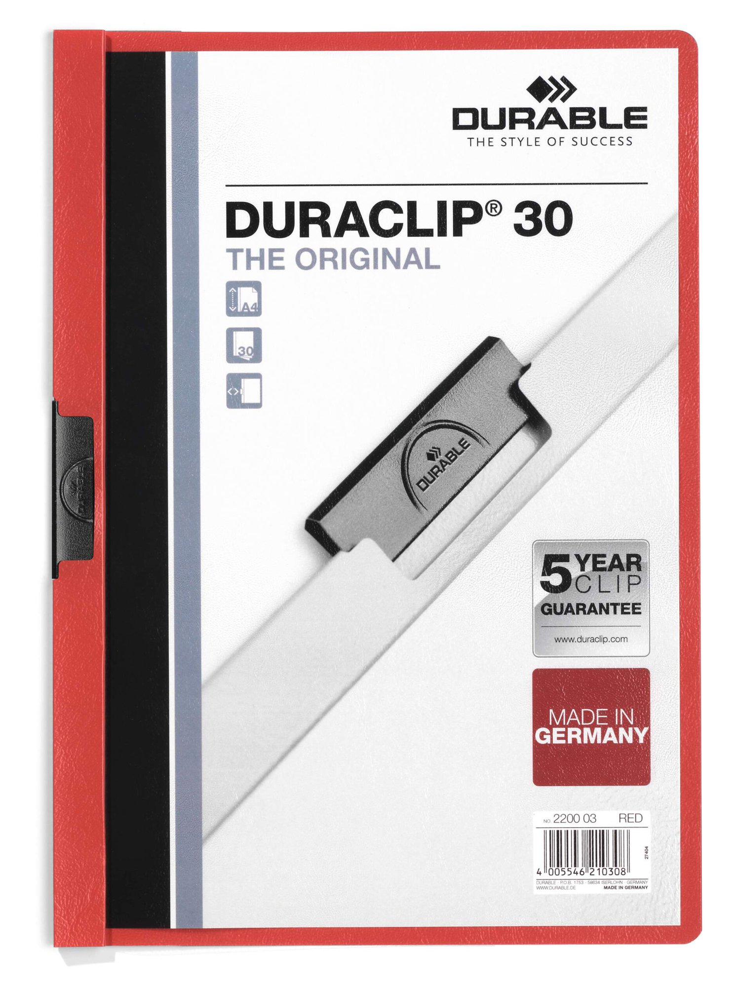 DURABLE DURACLIP 30 A4 FOLDER RED (25)