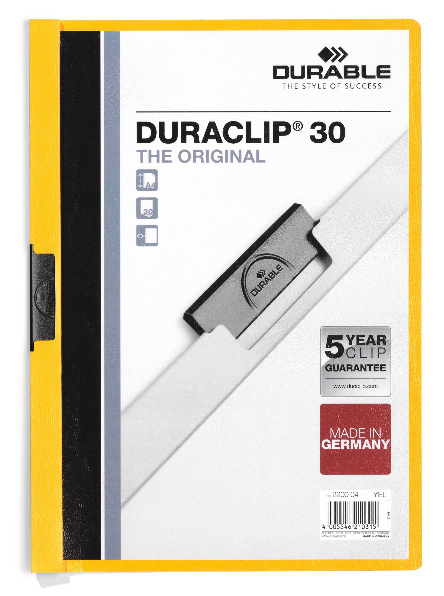 DURABLE DURACLIP 30 A4 FOLDER YELLOW (25