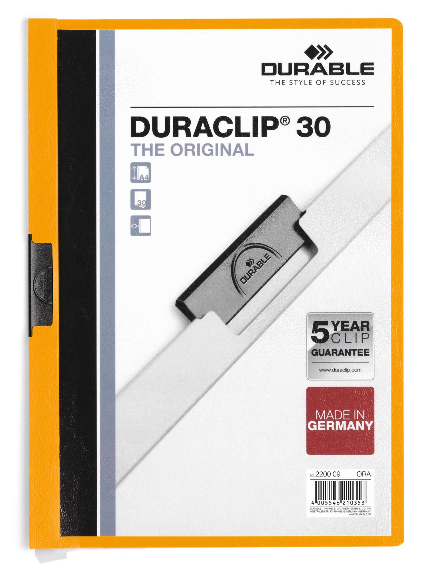 DURABLE DURACLIP 30 A4 FOLDER ORANGE (25