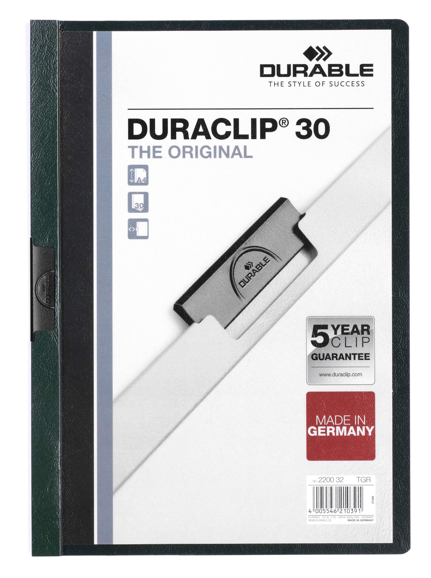 DURABLE DURACLIP 30 A4 FOLDER DARK GREEN