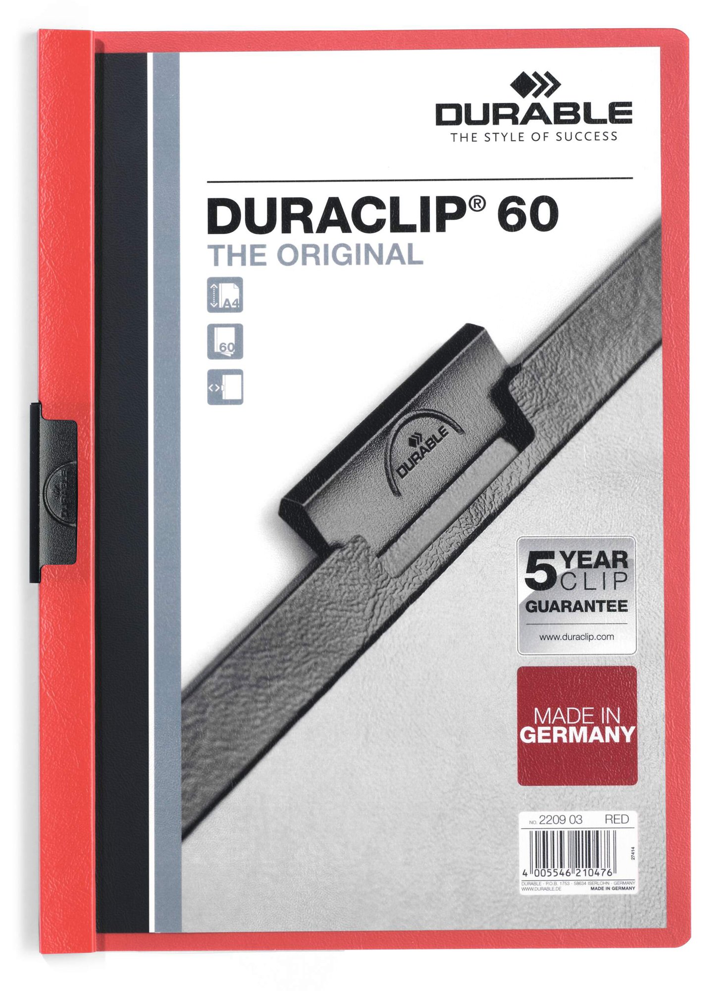 DURABLE DURACLIP 60 A4 FOLDER RED (25)