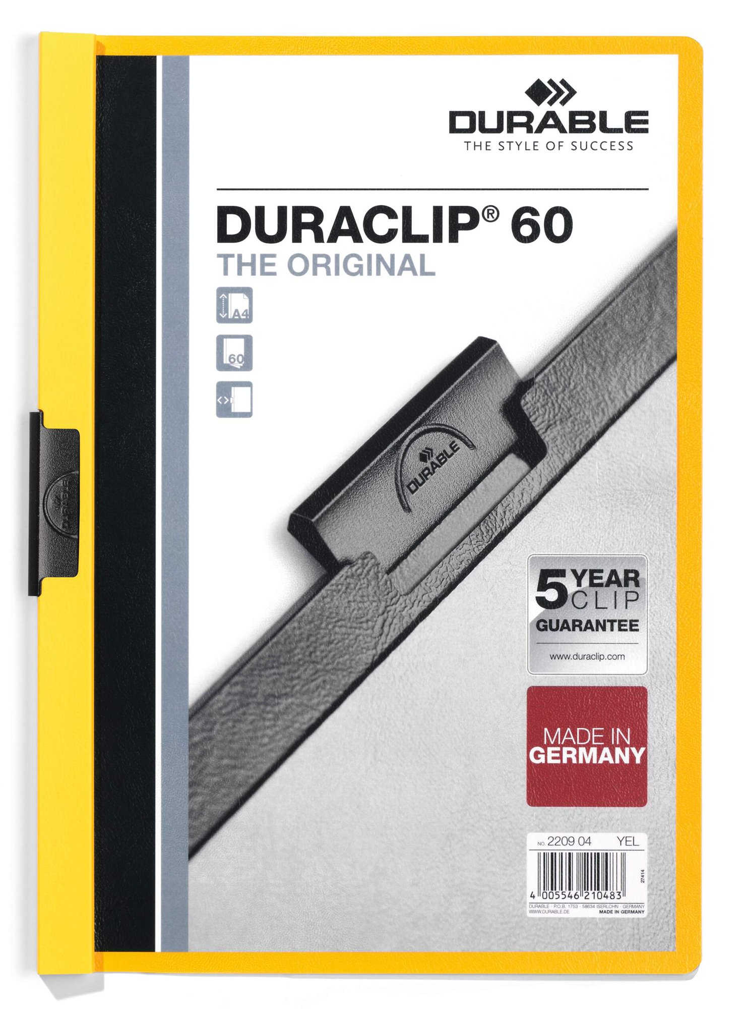DURABLE DURACLIP 60 A4 FOLDER YELLOW (25