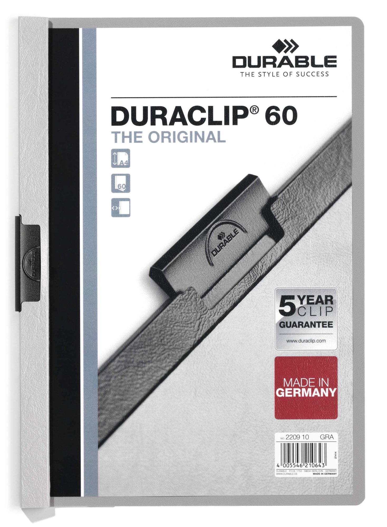 DURABLE DURACLIP 60 A4 FOLDER GREY (25)