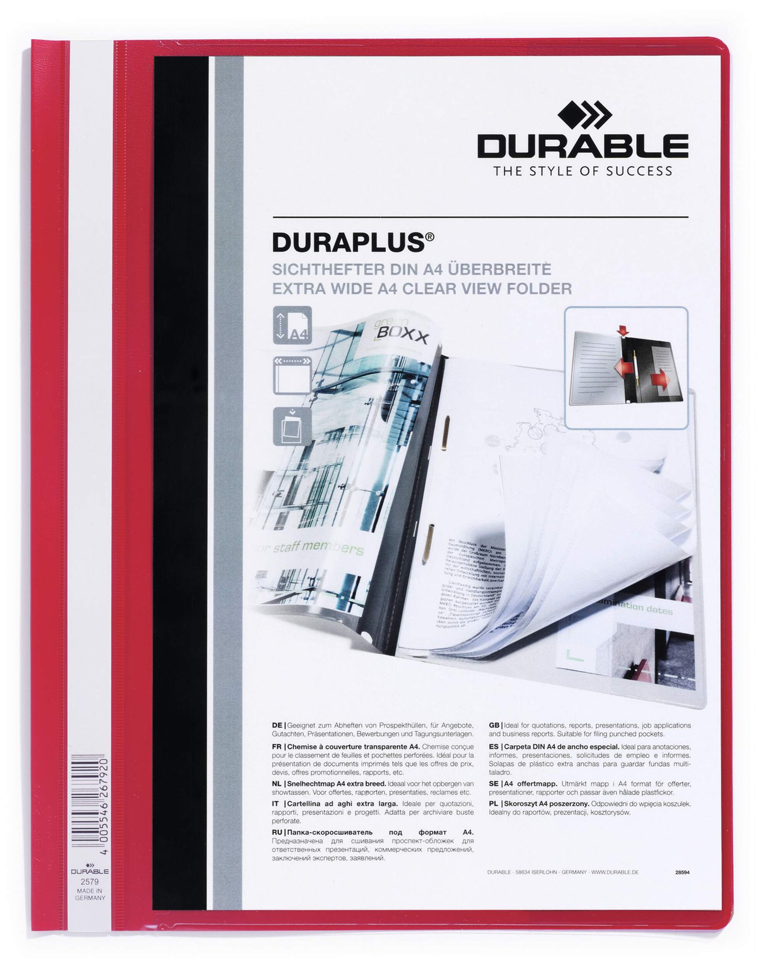 DURABLE DURAPLUS A4+ FOLDER RED (25)