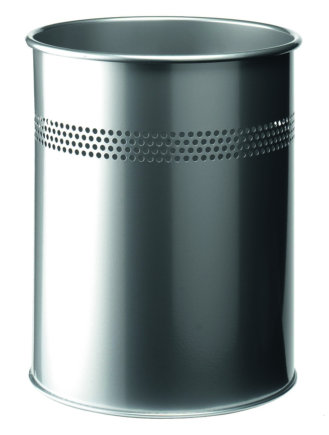 Waste Bin Metal Round Perf 15L 30mm Silv