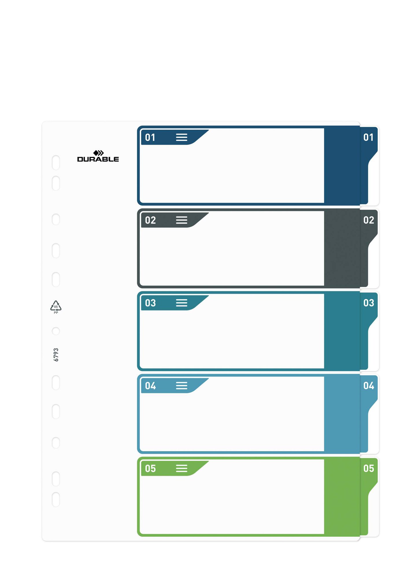 DURABLE 5 PART NUMBERED INDEX DIVIDER