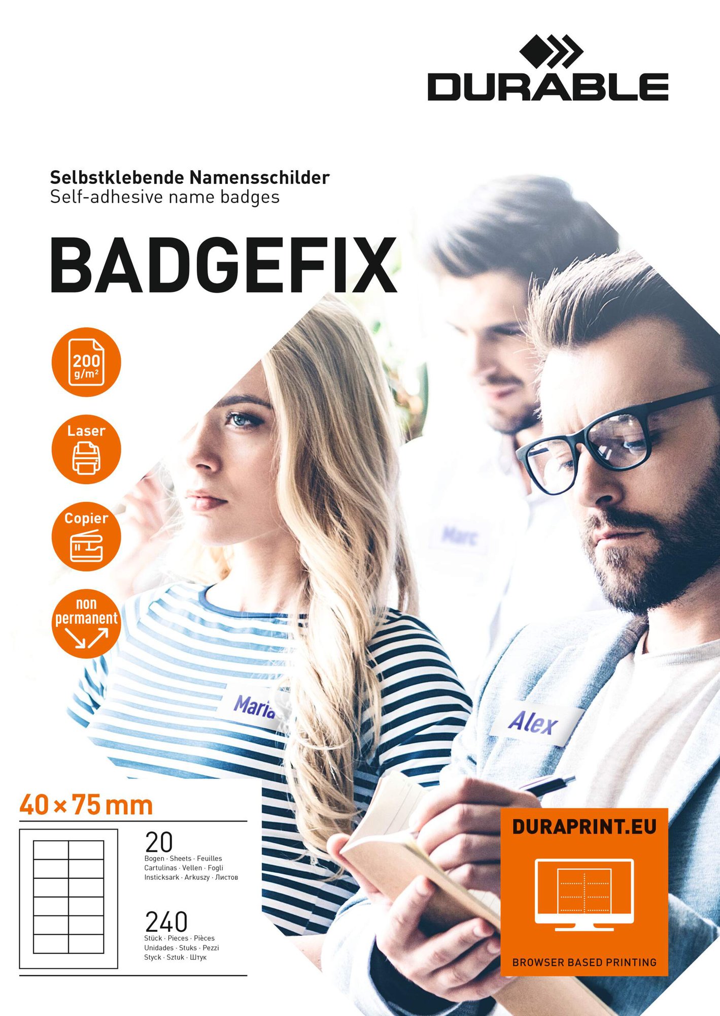DURABLE BADGEFIX SELF-ADHESIVE 40X75MM (
