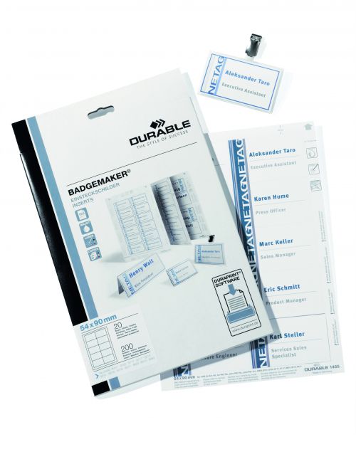 Durable+BADGEMAKER+Inserts+54x90mm+Printable+Name+Badge+Inserts+White+%28Pack+200%29+-+145502