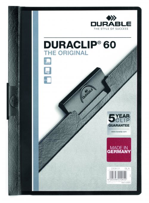Durable+Duraclip+Folder+PVC+Clear+Front+6mm+Spine+for+60+Sheets+A4+Black+Ref+2209%2F01+%5BPack+25%5D