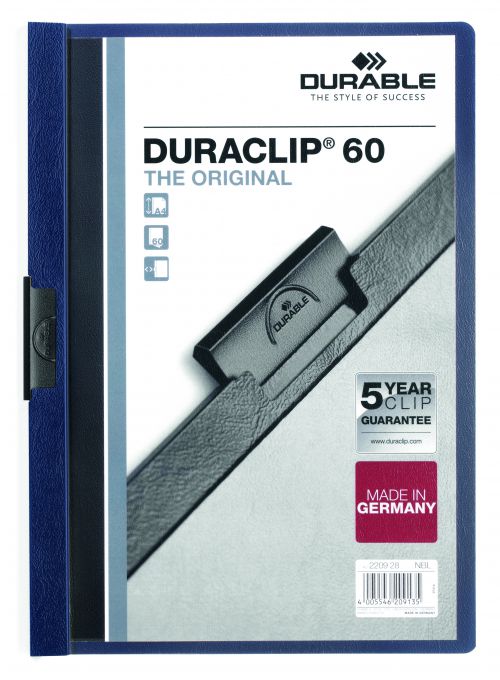 Durable+Duraclip+Folder+PVC+Clear+Front+6mm+Spine+for+60+Sheets+A4+Midnight+Blue+Ref+2209%2F28+%5BPack+25%5D