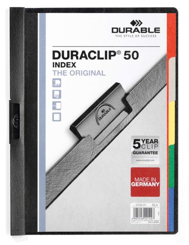 Durable DURACLIP INDEX 50 Sheet Document Clip File Folder - 25 Pack - A4 Black Durable DURACLIP INDEX 50 Sheet Document Clip File Folder - 25 Pack - A4 Black