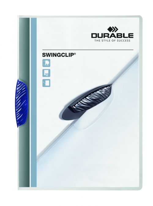 Durable Swingclip Folder Polypropylene Capacity 30 Sheets A4 Dark Blue Ref 2260/07 [Pack 25]