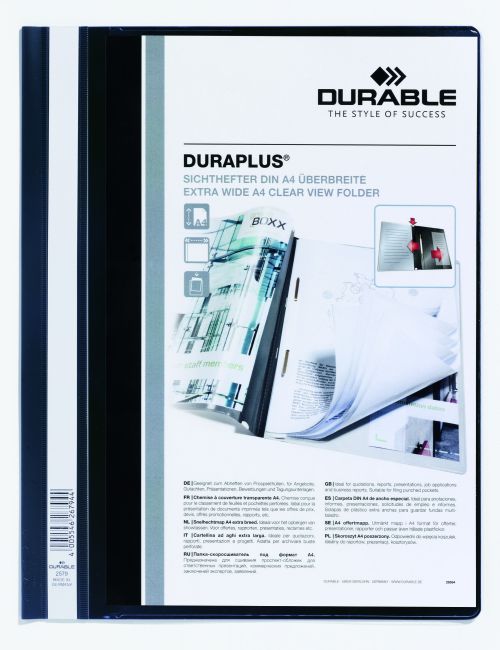 Durable+DURAPLUS+Presentation+Folder+Transparent+Cover+%26+Inside+Pocket+for+Documents+Extra+Wide+Format++A4+Black+%28Pack+25%29+-+257901